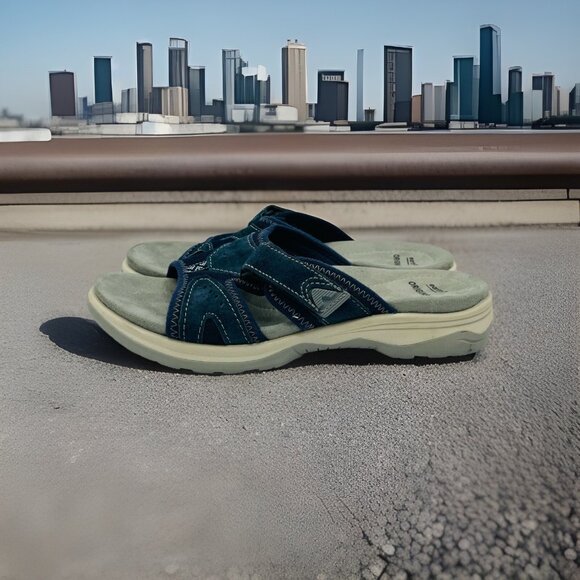Earth Origins Sandals Womens Size 8M Blue Gray Comfort Open Toe Adjustable Slide - Picture 2 of 11